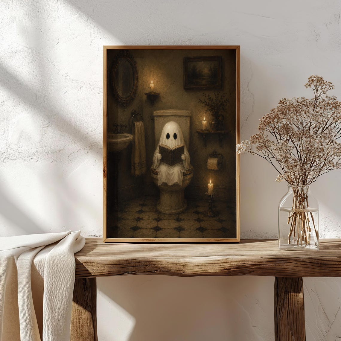 Ghost On Toilet Wall Art Funny Bathroom Decor Vintage Halloween Print Cute Spooky Above Artwork - Image 6