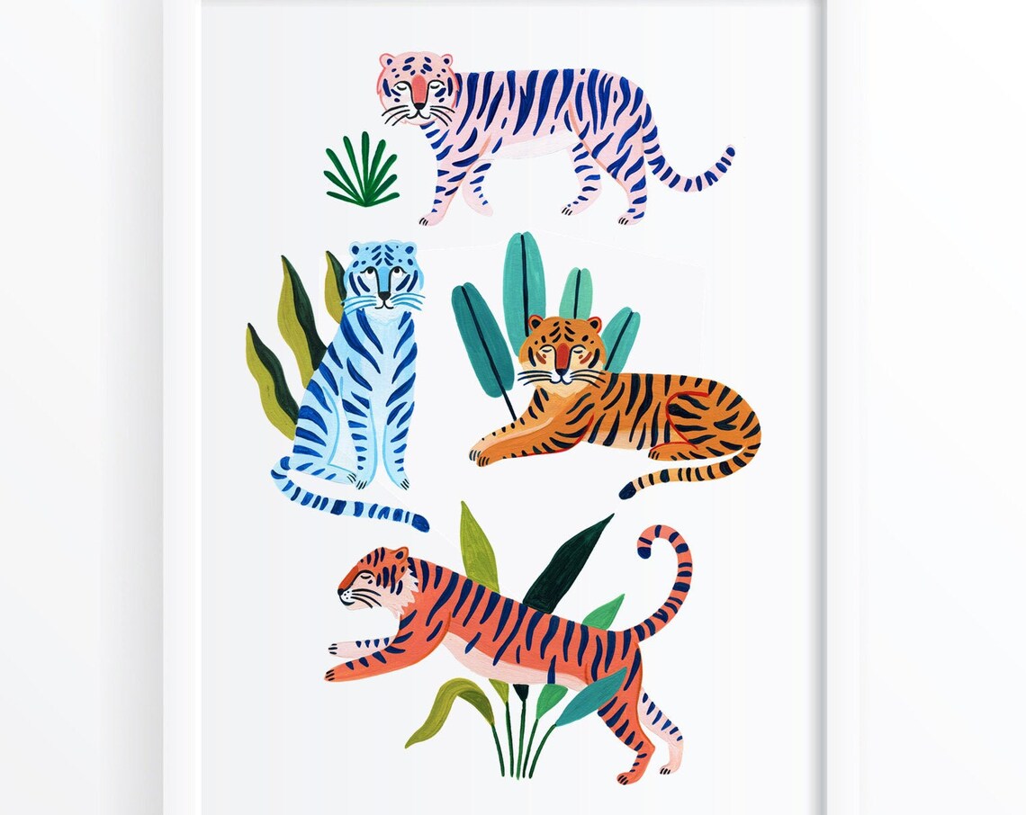 Jungle Tigers Art Print, Tropical Nursery Decor - Image 3