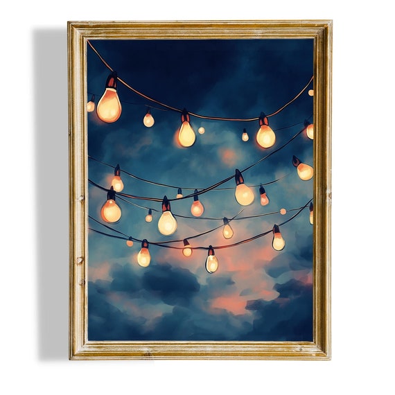 Christmas Lights Wall Art Pastel Lights Watercolor Painting Outdoor Lights Print Cute Christmas Prints Winter Wall Art Instant