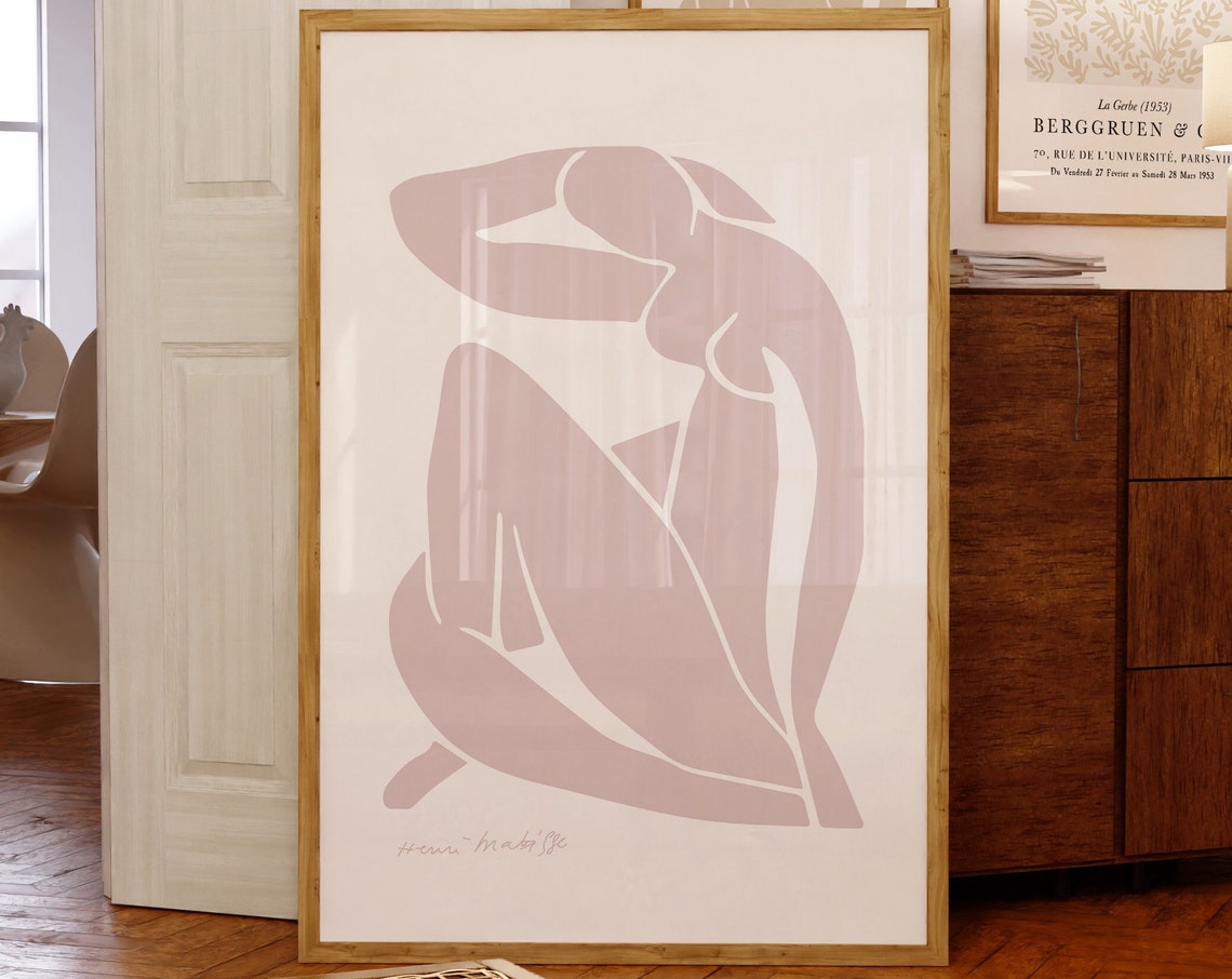 Matisse Style Abstract Pink Nude Silhouette Art Poster Blush Decor