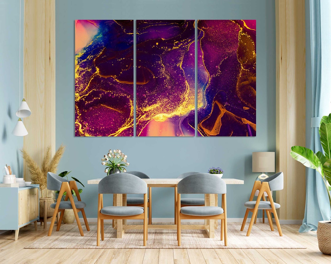 Purple Gold Fluid Acrylic Art Ink Marble Swirls Cosmic Abstract Poster - Image 4