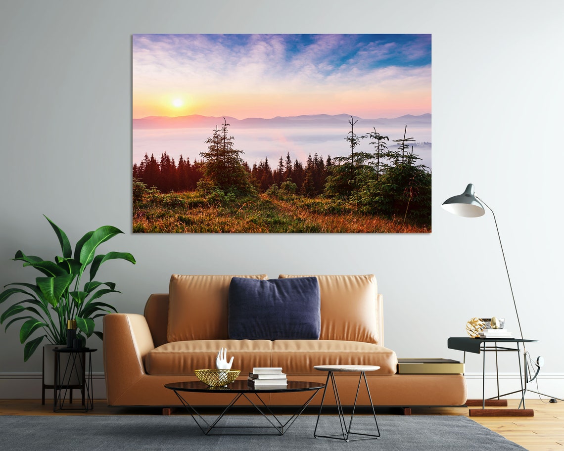 Sunset In The Mountains Landscape Decor For Wall Carpathian Of Ukraine Europe Photo Art On Mountains Painting Art Decor Foggy Art