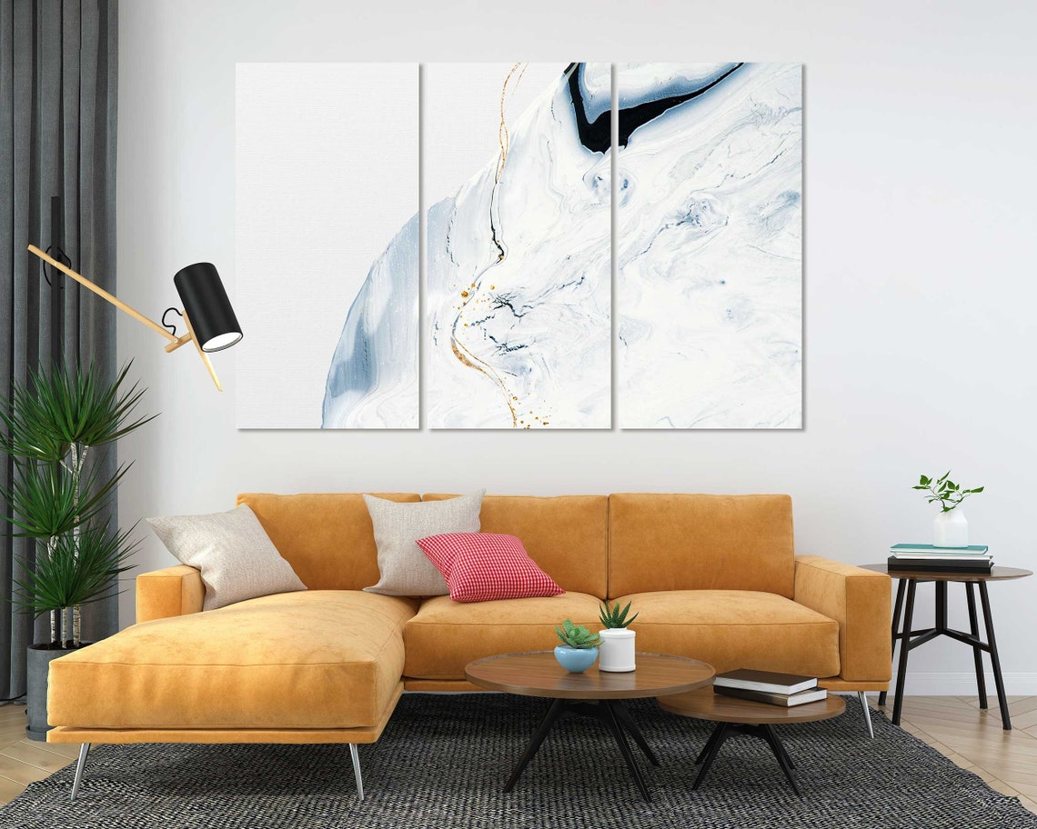 White Marble Blue Gray Gold Veining Minimalist Elegant Art Poster - Image 4