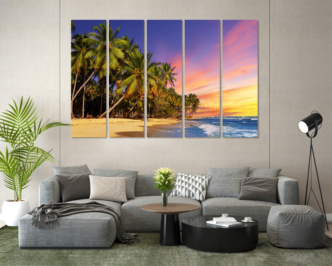 Tropical Palm Trees Sunset Beach Golden Sand Ocean Waves Travel Poster - Image 7