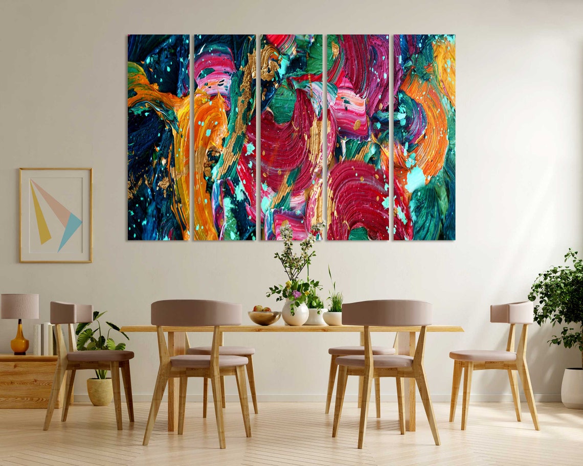Colorful Abstract Brushstroke Art Magenta Teal Gold Bold Oil Print - Image 8