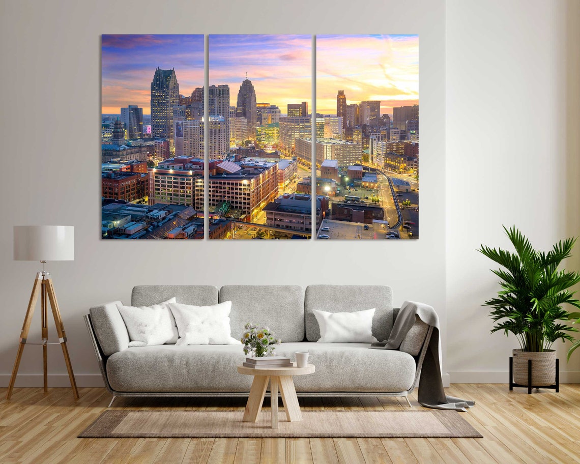 Detroit Twilight Art For Wall Detroit Michigan Wall Art Detroit Large Art Decor Detroit Painting On Michigan State Decor For Home - Image 8