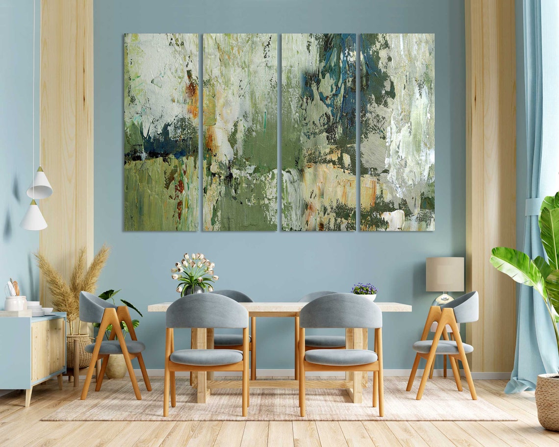 Modern Abstract Acrylic Painting In Green Tones Textured Art Print - Image 3