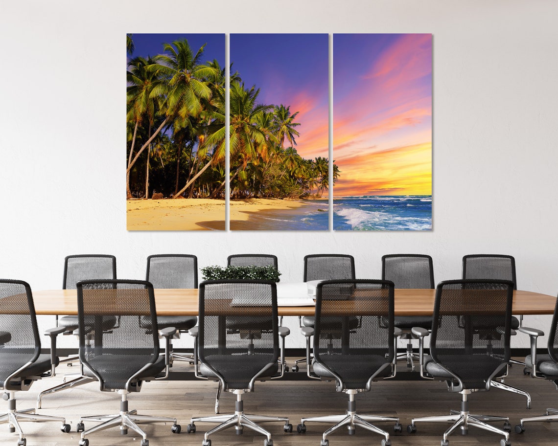Tropical Palm Trees Sunset Beach Golden Sand Ocean Waves Travel Poster - Image 4