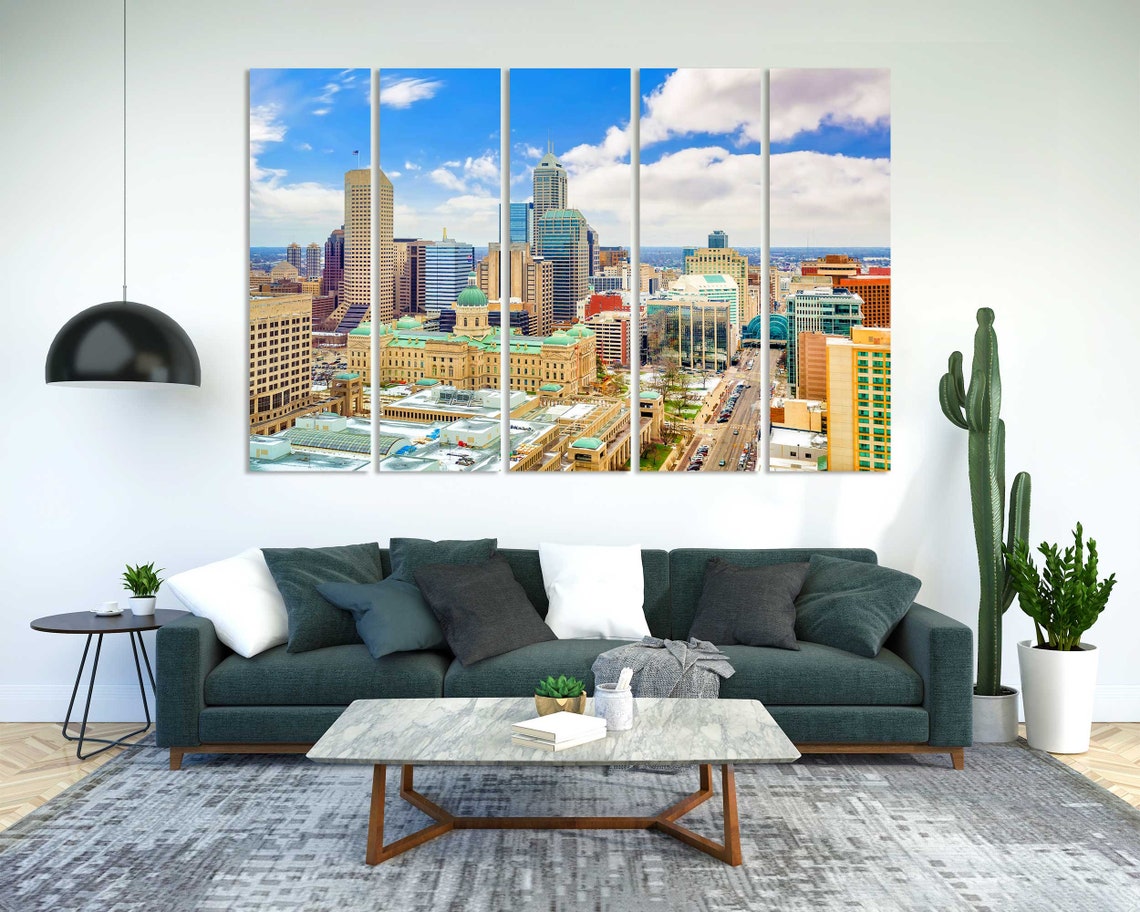 Indianapolis Indiana Downtown Skyline Sunny Day 3 Panel Wall Art - Image 2
