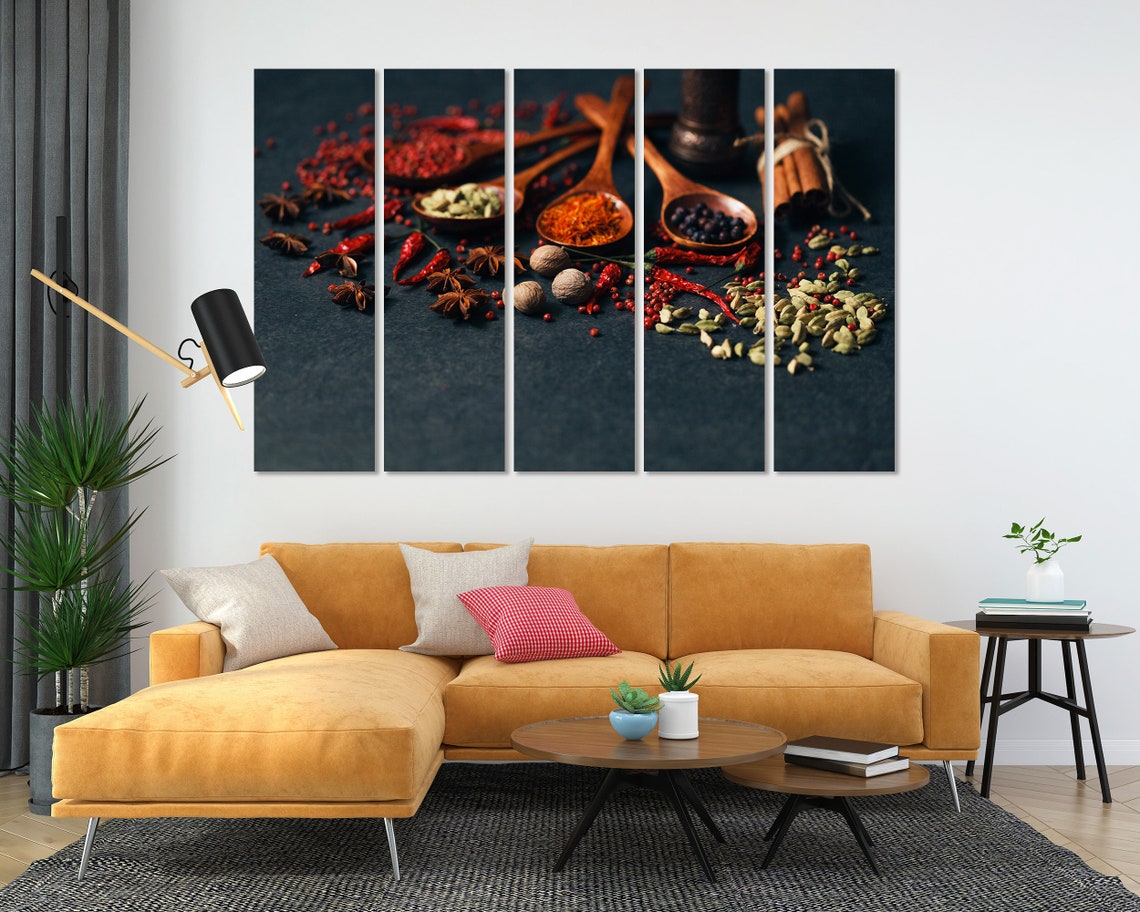 Aromatic Spices In Wooden Spoons Dark Background Quadriptych Wall Art - Image 4