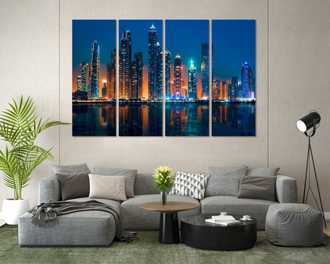 Dubai Marina Skyscrapers Night Lights Water Reflections City Poster - Image 8