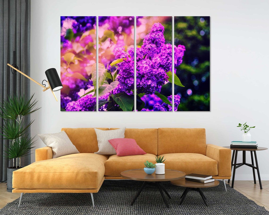 Purple Lilac Blossoms Close Up Spring Flower Garden Wall Art Print - Image 5