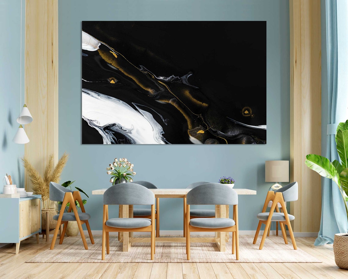 Black White Gold Abstract Marble Flowing Veins Modern Art Poster - Image 3