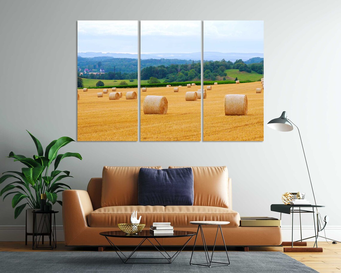 Golden Wheat Field with Round Hay Bales Harvest Country View Poster - Image 8