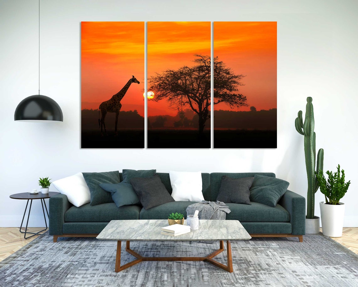 Giraffe Silhouette At Red Sunset With Acacia Tree Safari Poster - Image 2