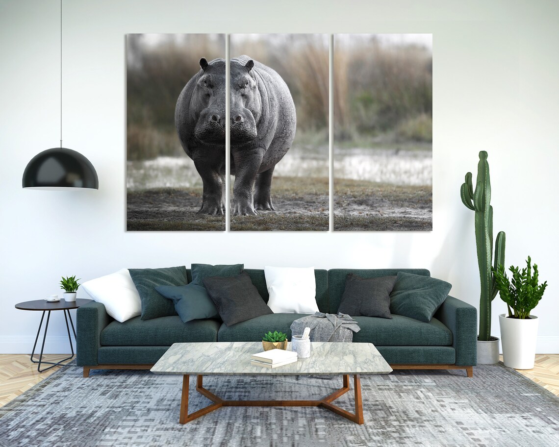 Hippopotamus African Safari Animal Wildlife Portrait Gray Hippo Wall Poster - Image 2