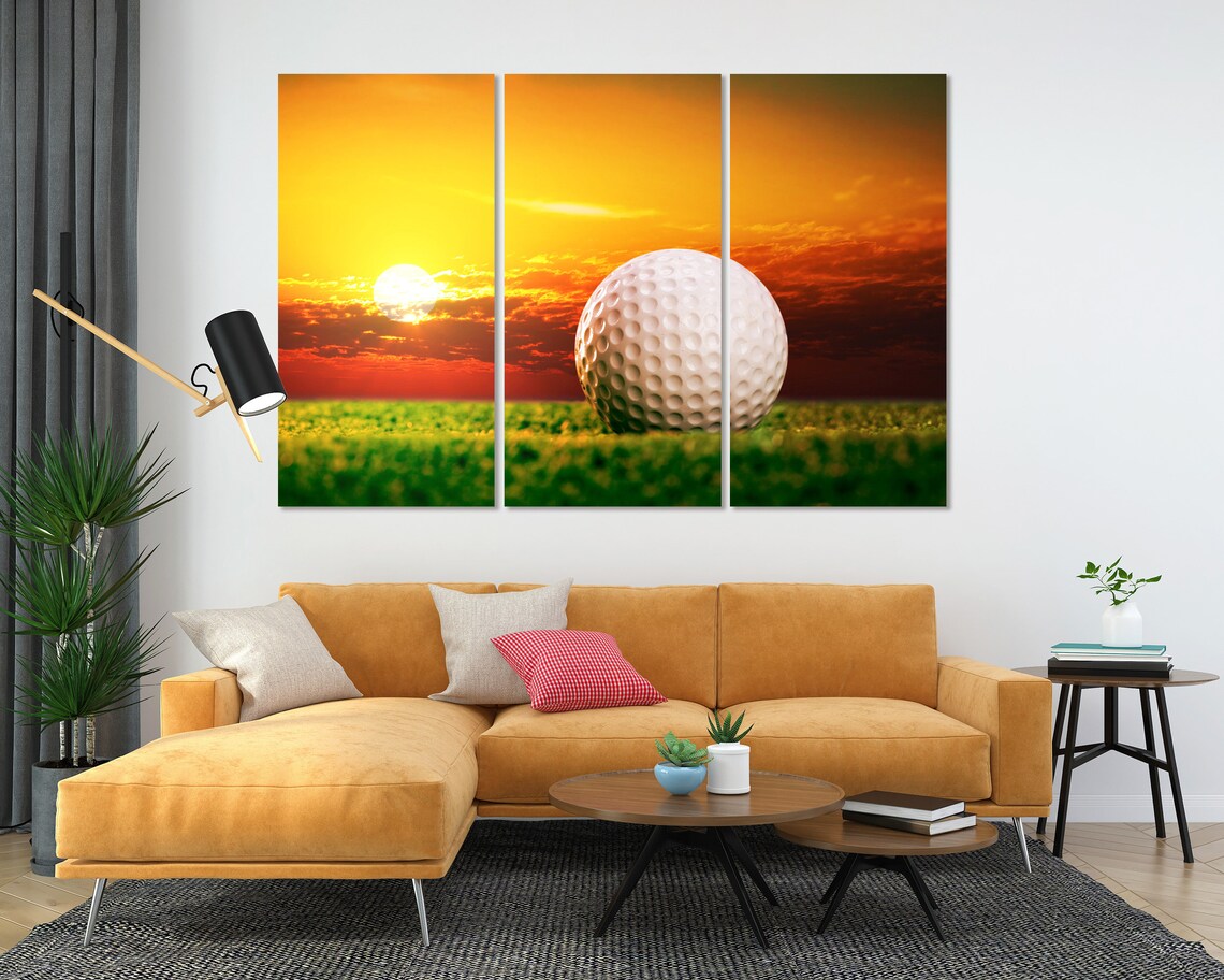 Golf Ball On Green Grass At Fiery Sunset Sky Sports Wall Art Poster - Image 5