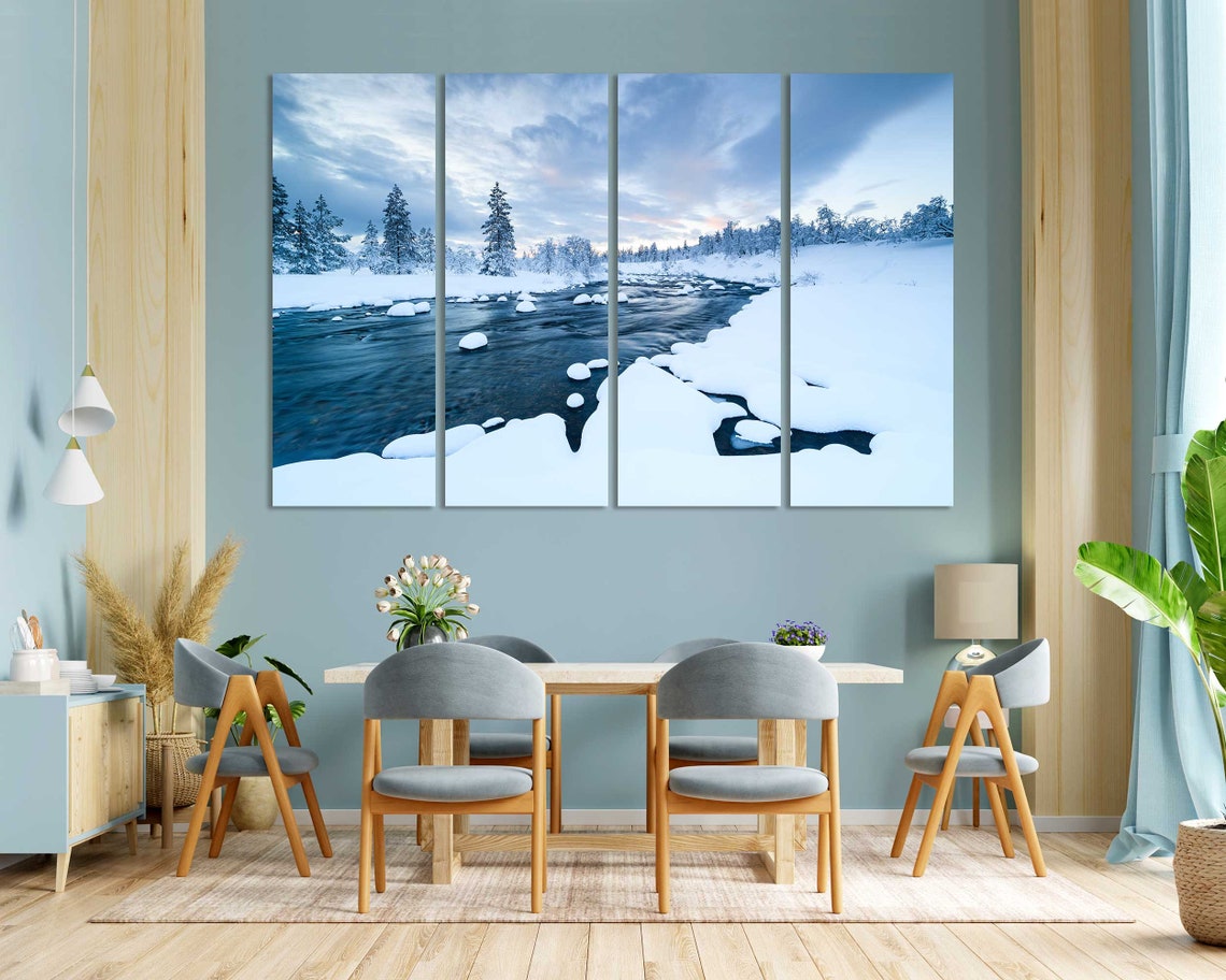 Snowy Winter River Winding Through Frozen Forest Landscape Poster - Image 3