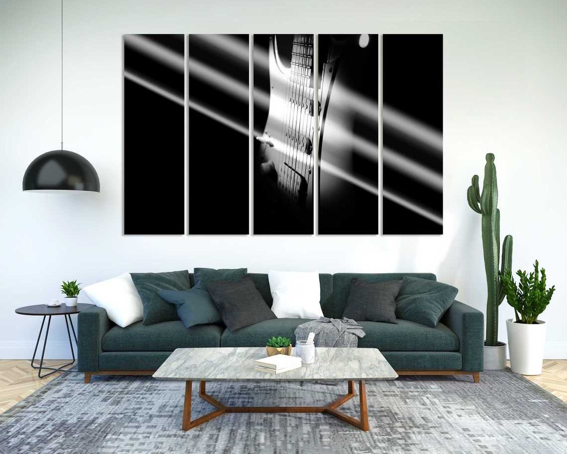 Black White Electric Guitar Sunbeam Rays Music Lover Wall Decor Poster - Image 8