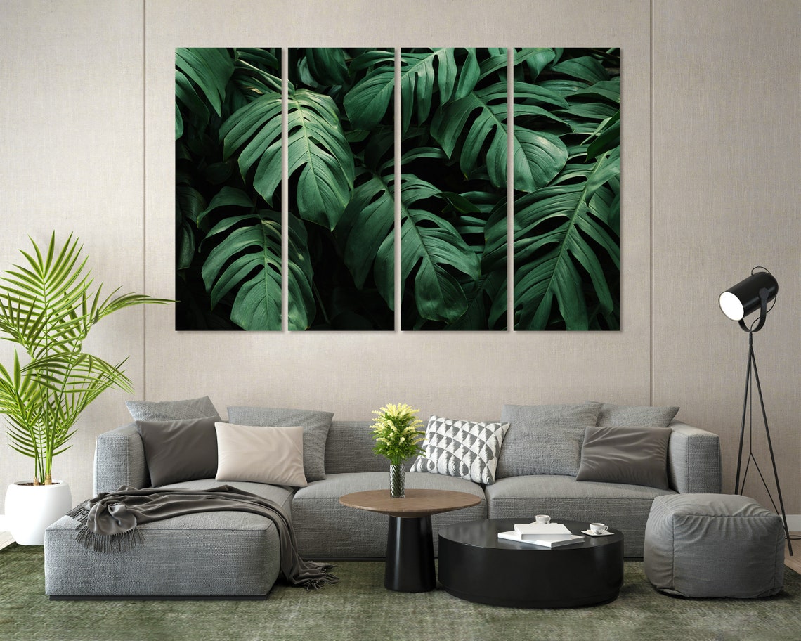 Dark Monstera Leaves Tropical Foliage Moody Green Jungle Art Poster