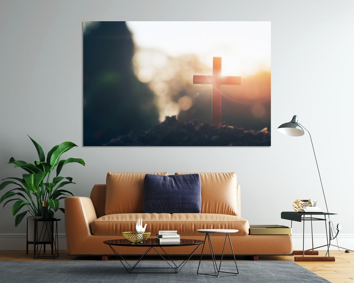 Wooden Cross Silhouette In Golden Sunrise Light Rays Spiritual Poster - Image 4