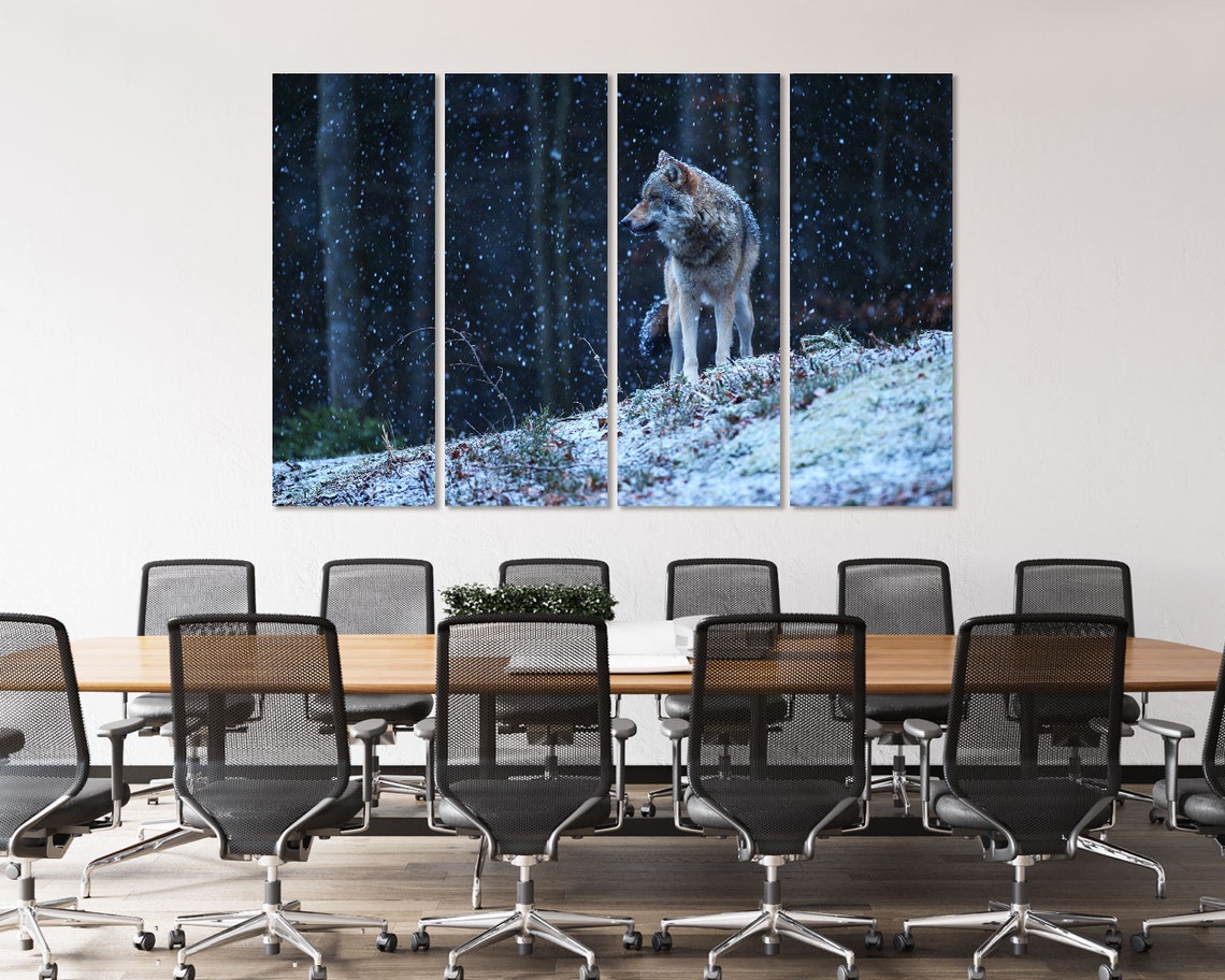 Gray Wolf Standing In Snowy Forest At Nightfall Wildlife Poster - Image 3