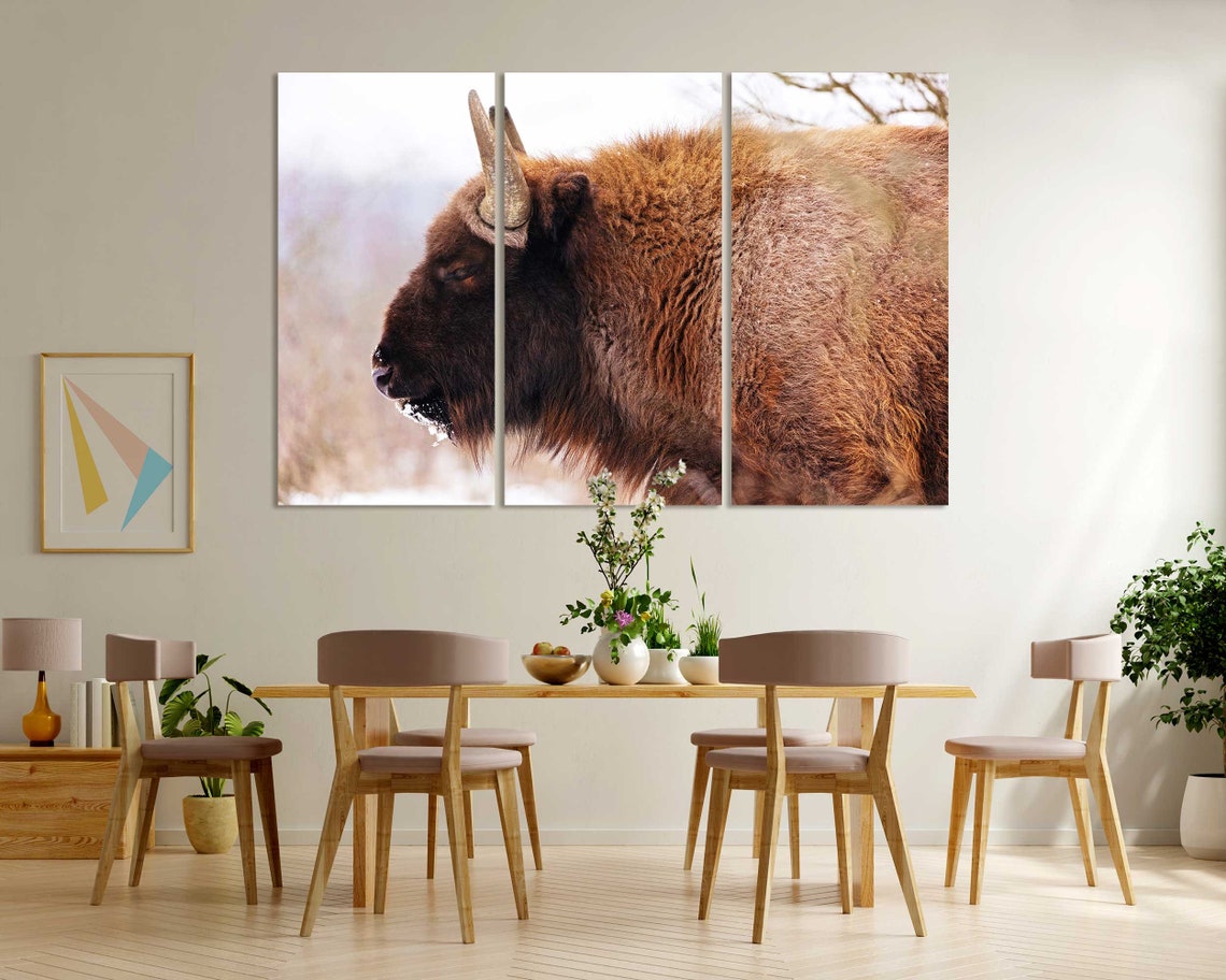 Bison Closeup Portrait In Snowy Winter Landscape Wildlife Poster - Image 8