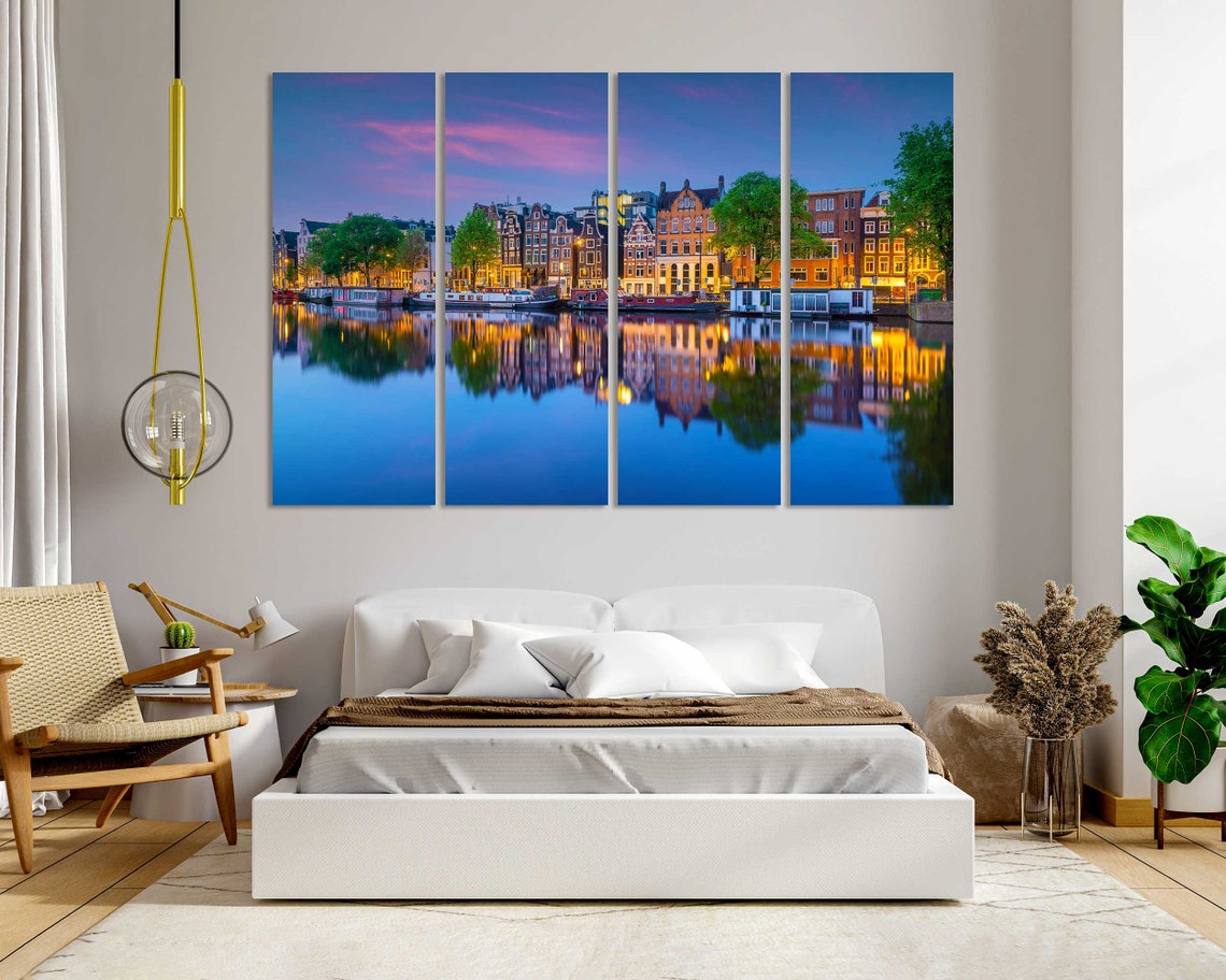 Amsterdam Canal Houses At Twilight Blue Hour Water Reflection Poster - Image 7