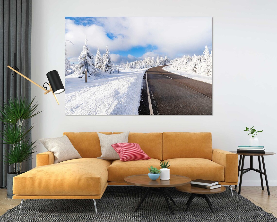 Snowy Winter Road Through Forest Sunny Day Blue Sky Travel Poster - Image 5