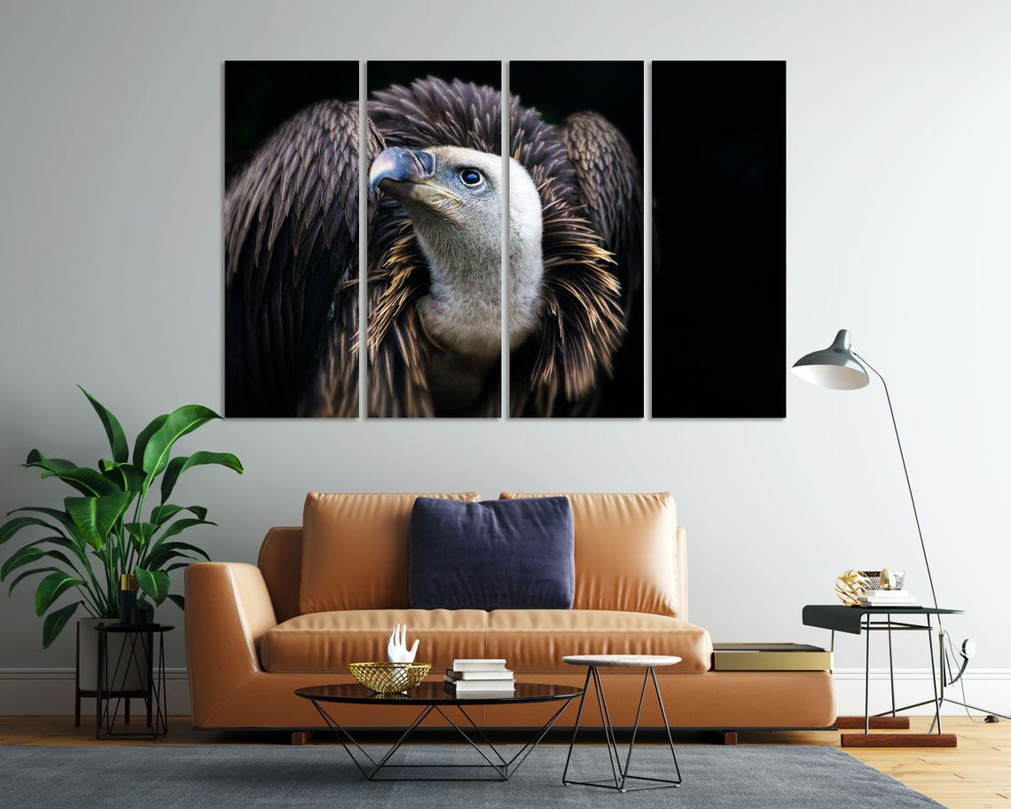 Griffon Vulture Portrait Three Panel Dramatic Bird of Prey Art Poster - Image 3