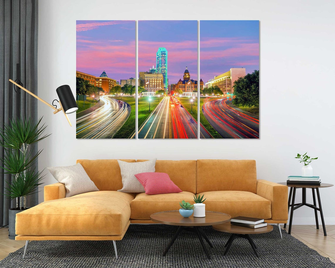Dallas Texas Skyline Sunset Highway Light Trails City Travel Poster - Image 8