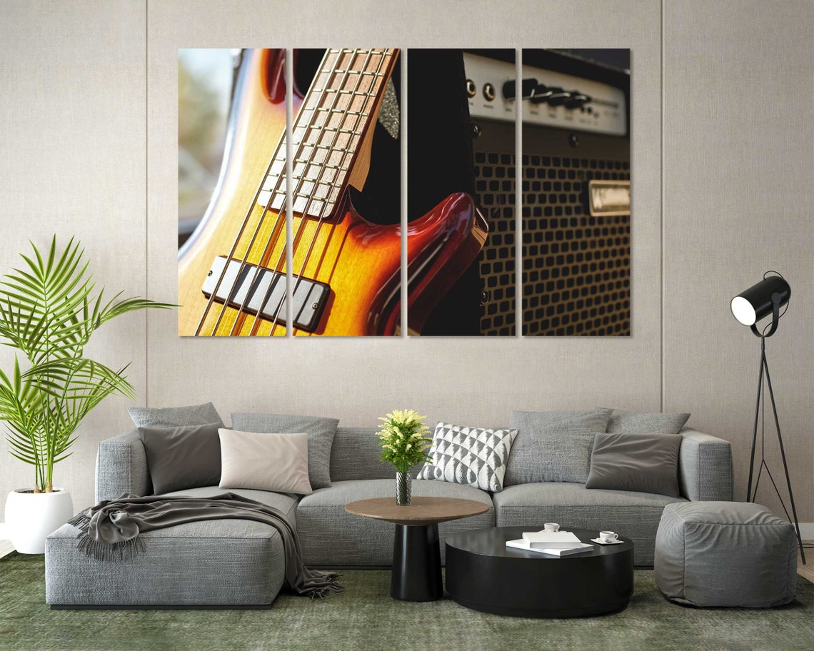 Sunburst Electric Bass Guitar Close Up Amplifier Music Room Poster - Image 7