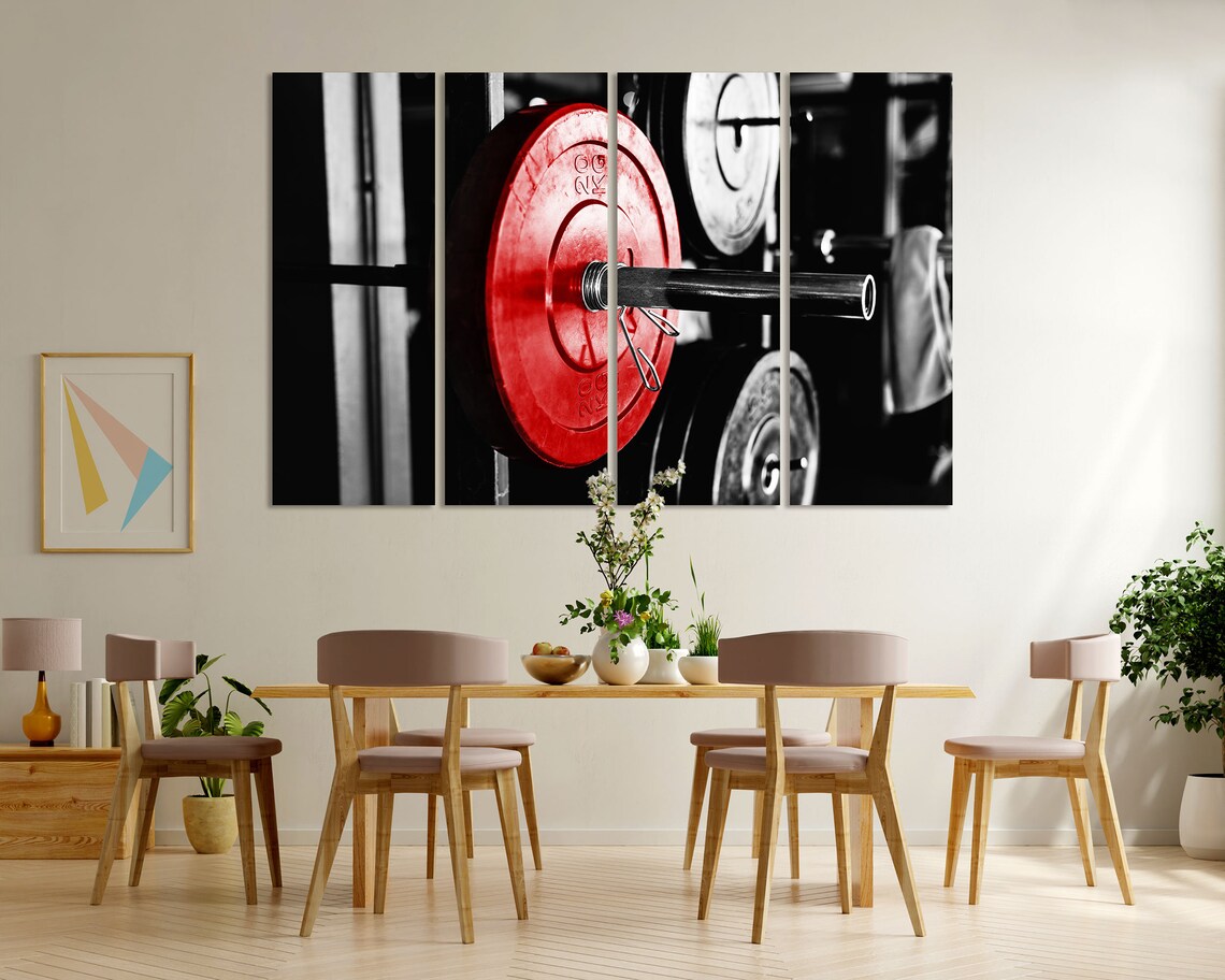 Barbell Red Weight Plate Gym Fitness Strength Training Black White Poster - Image 5