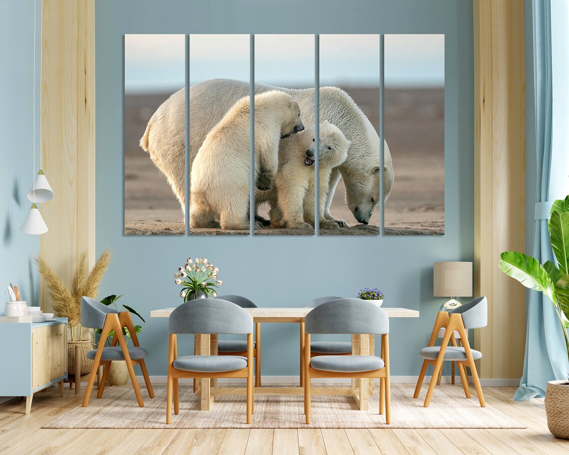 Polar Bear Mother With Two Cubs Arctic Tundra Family Wildlife Poster - Image 8