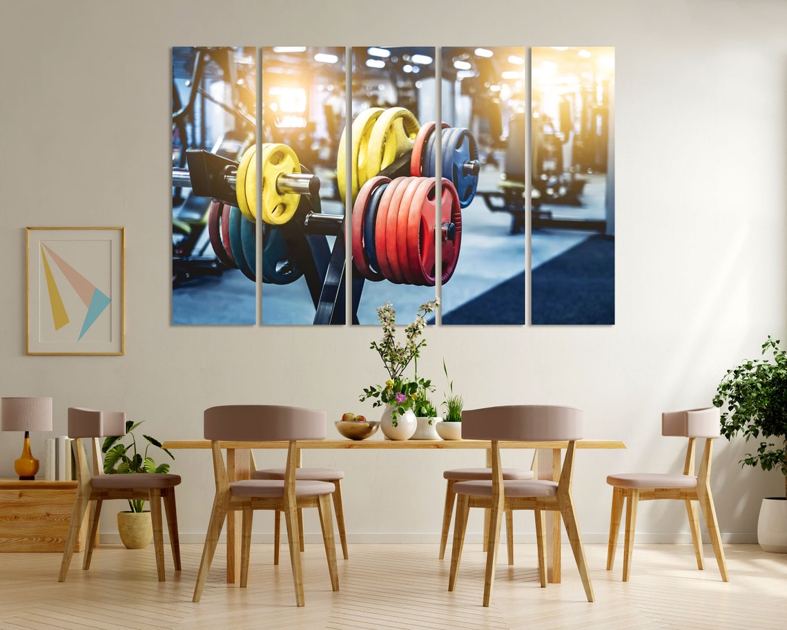 Colorful Weight Plates On Barbell Rack In Modern Gym Wall Art - Image 7