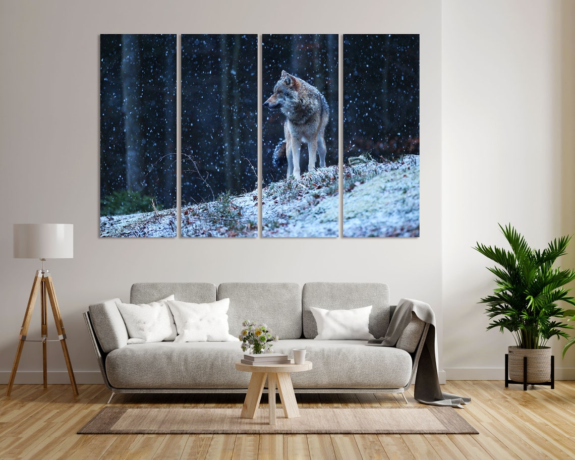 Gray Wolf Standing In Snowy Forest At Nightfall Wildlife Poster - Image 8