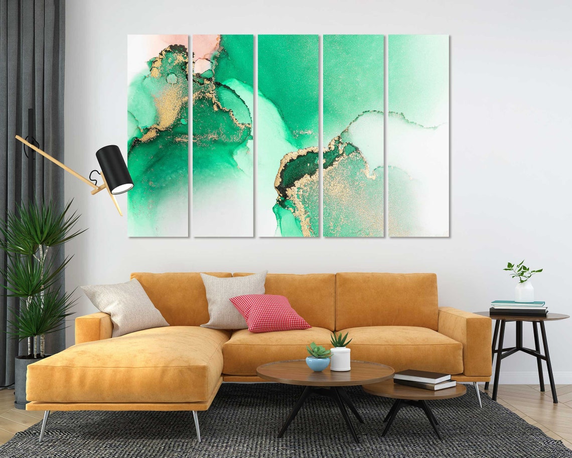 Emerald Green Gold Alcohol Ink Abstract Cloud Swirls Art Poster - Image 5