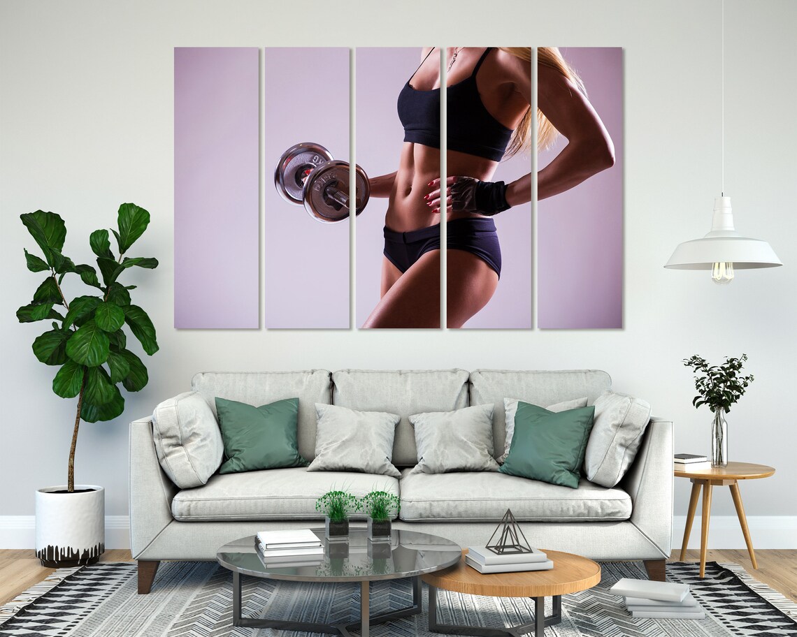 Fit Woman Dumbbell Black Sports Bra Home Gym Strength Workout Wall Art Poster - Image 7