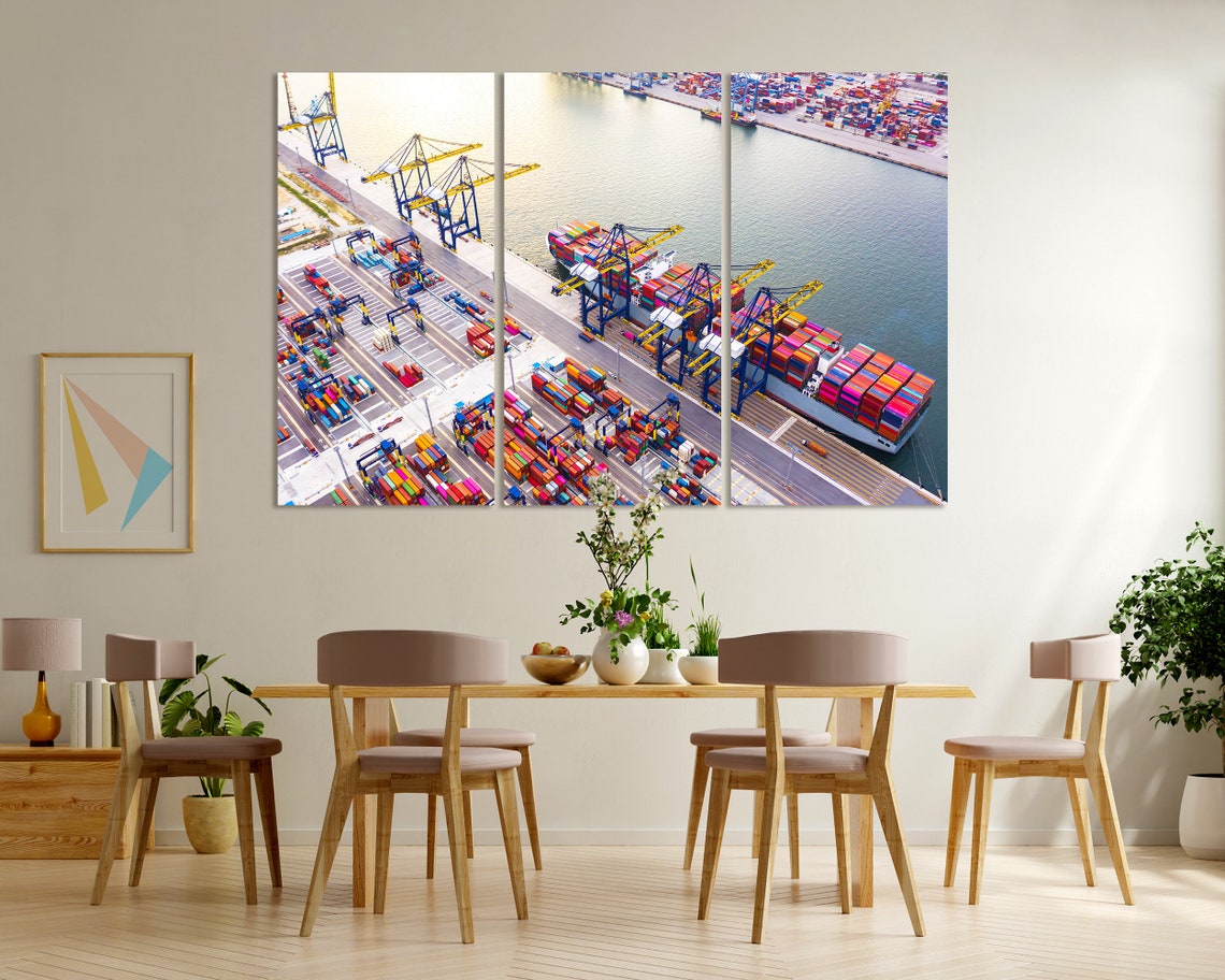 Aerial Container Port Cranes Cargo Ship Five Panel Logistics Poster - Image 6