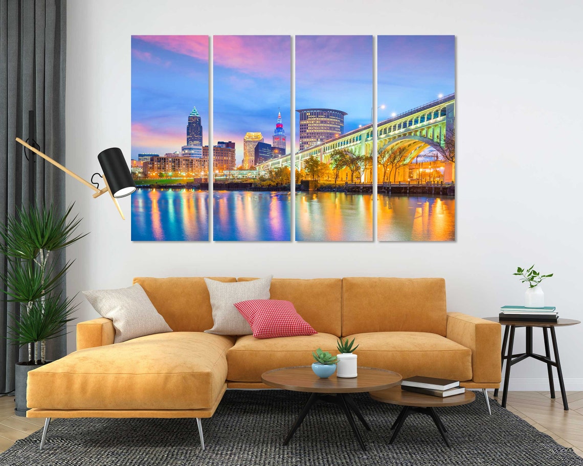 Cleveland Ohio Skyline Sunset Bridge Lights Triptych City View Poster - Image 5