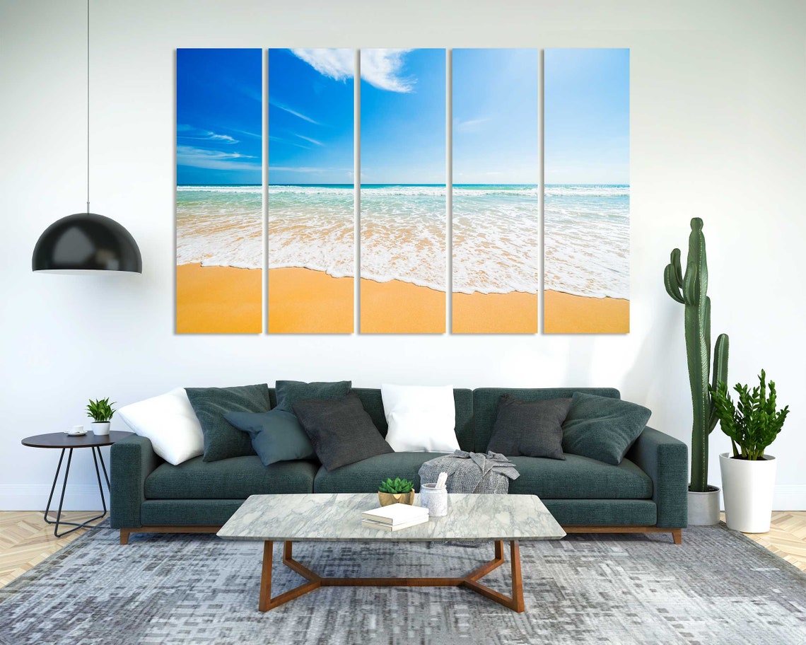 Sunny Beach Golden Sand White Ocean Waves Blue Sky Travel Poster - Image 2