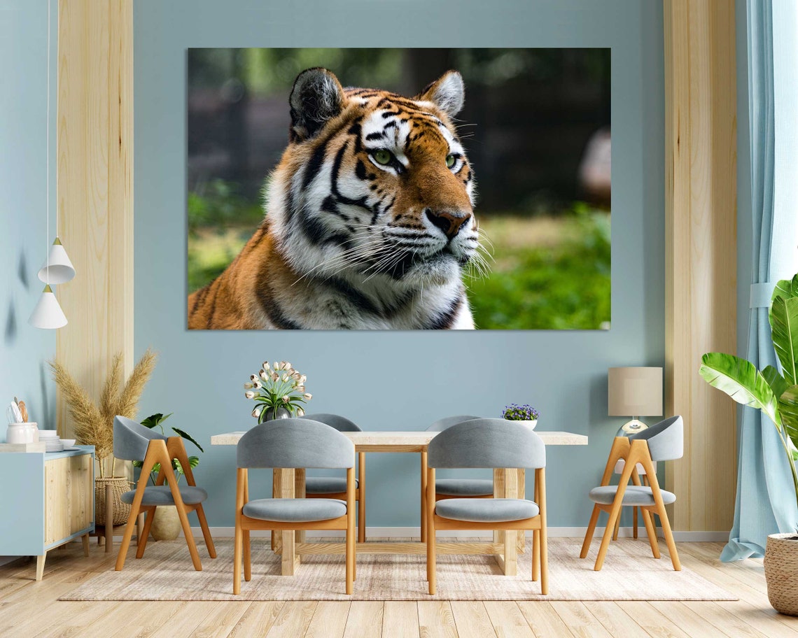 Majestic Tiger Face Close Up Portrait Green Forest Wall Poster - Image 3