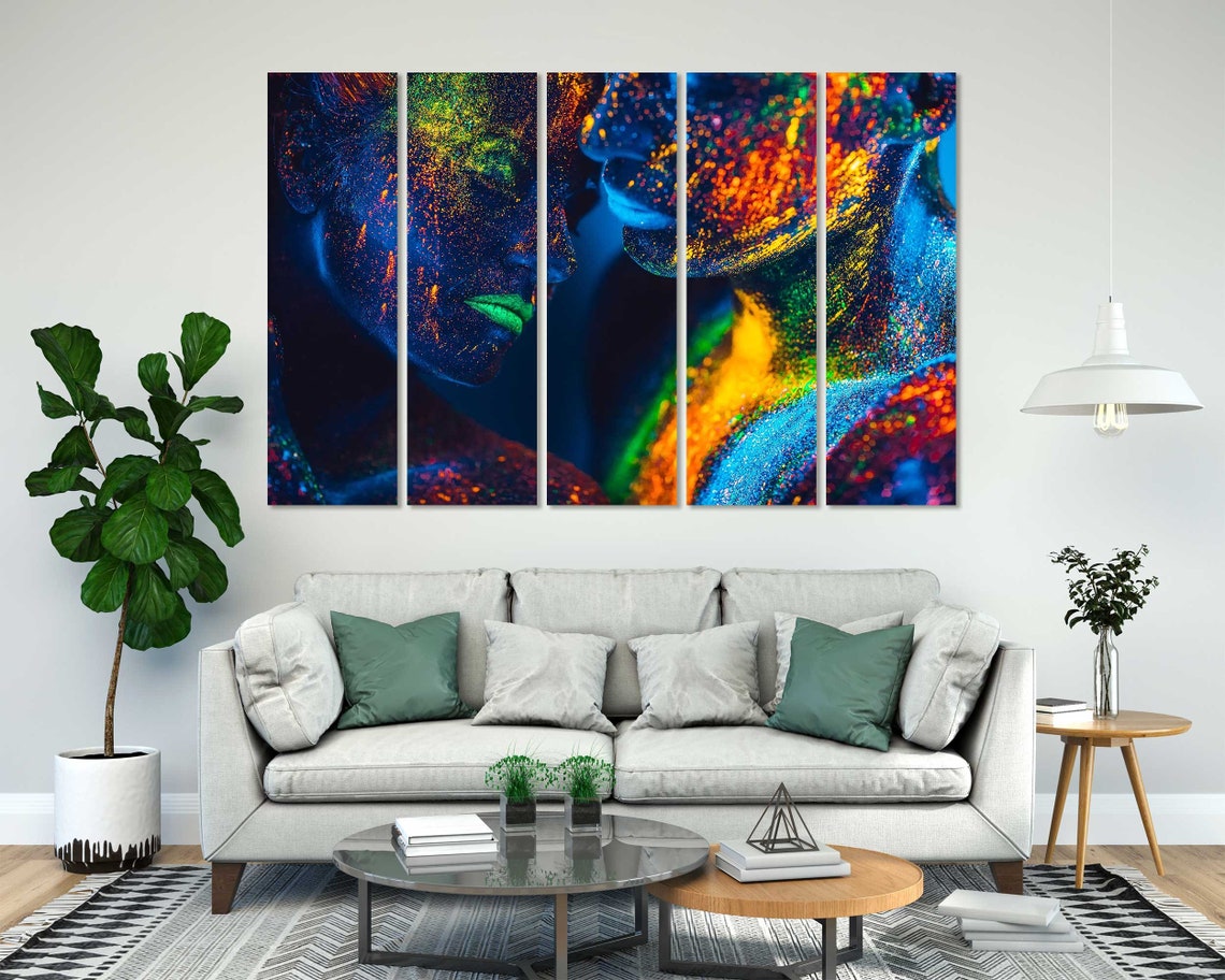 Neon UV Glow Body Paint Faces Vibrant Abstract Colorful Wall Art Print - Image 7