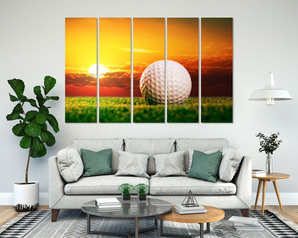 Golf Ball On Green Grass At Fiery Sunset Sky Sports Wall Art Poster - Image 8