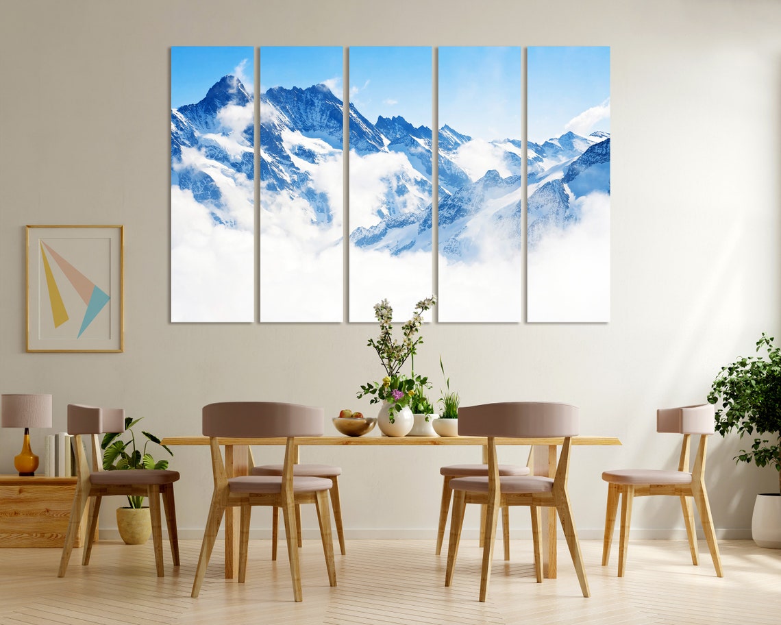 Snowy Blue Alps Peaks Towering Above White Clouds Mountain Poster - Image 6