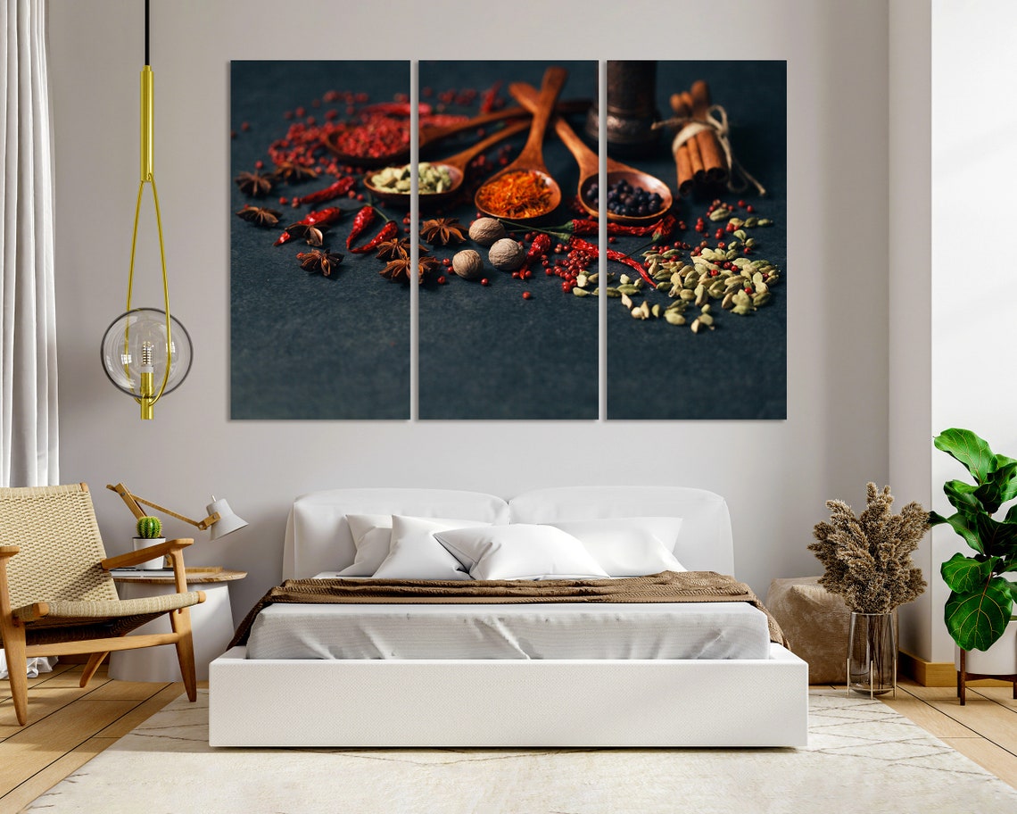 Aromatic Spices In Wooden Spoons Dark Background Quadriptych Wall Art - Image 6