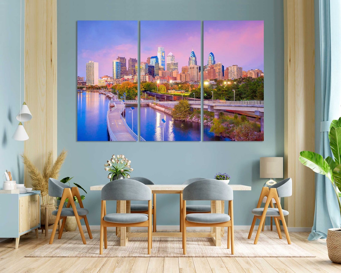 Philadelphia Downtown Skyline At Sunset Over Schuylkill River Poster - Image 3