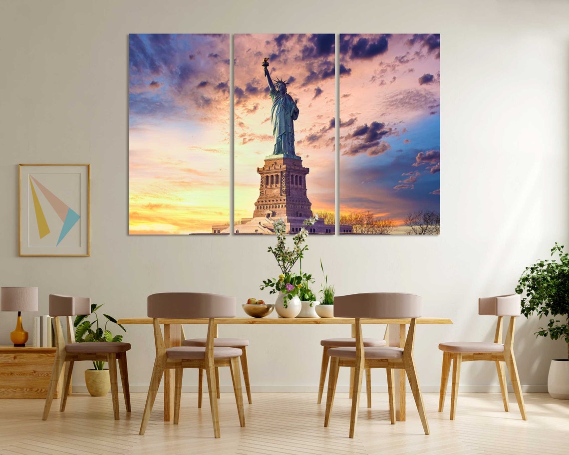 Statue of Liberty New York Sunset Sky Triptych Travel Poster - Image 6