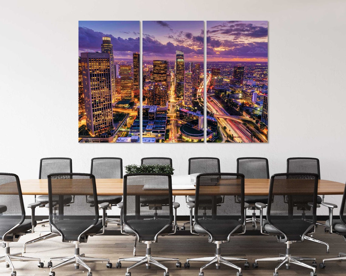 Downtown Los Angeles Night Skyline With City Lights Aerial View Poster - Image 4