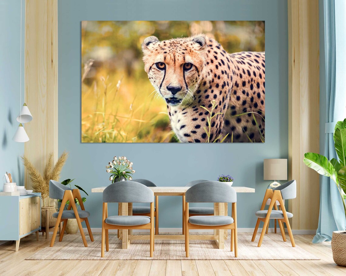 Cheetah Close Up Golden Grass Wild Cat Spotted Safari Animal Portrait Poster - Image 3